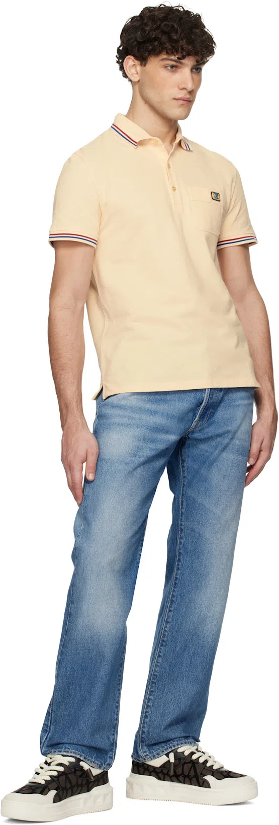 VALENTINO Cotton Piqué Polo Shirt With V-logo Patch In Neutral