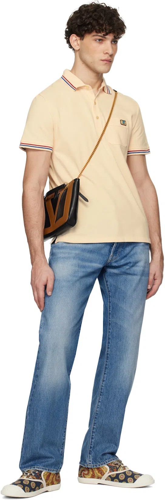 VALENTINO Cotton Piqué Polo Shirt With V-logo Patch In Neutral