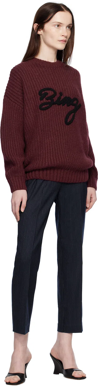 ANINE BING Sydney Logo Wool Blend Rib Knit Sweater In Burgundy