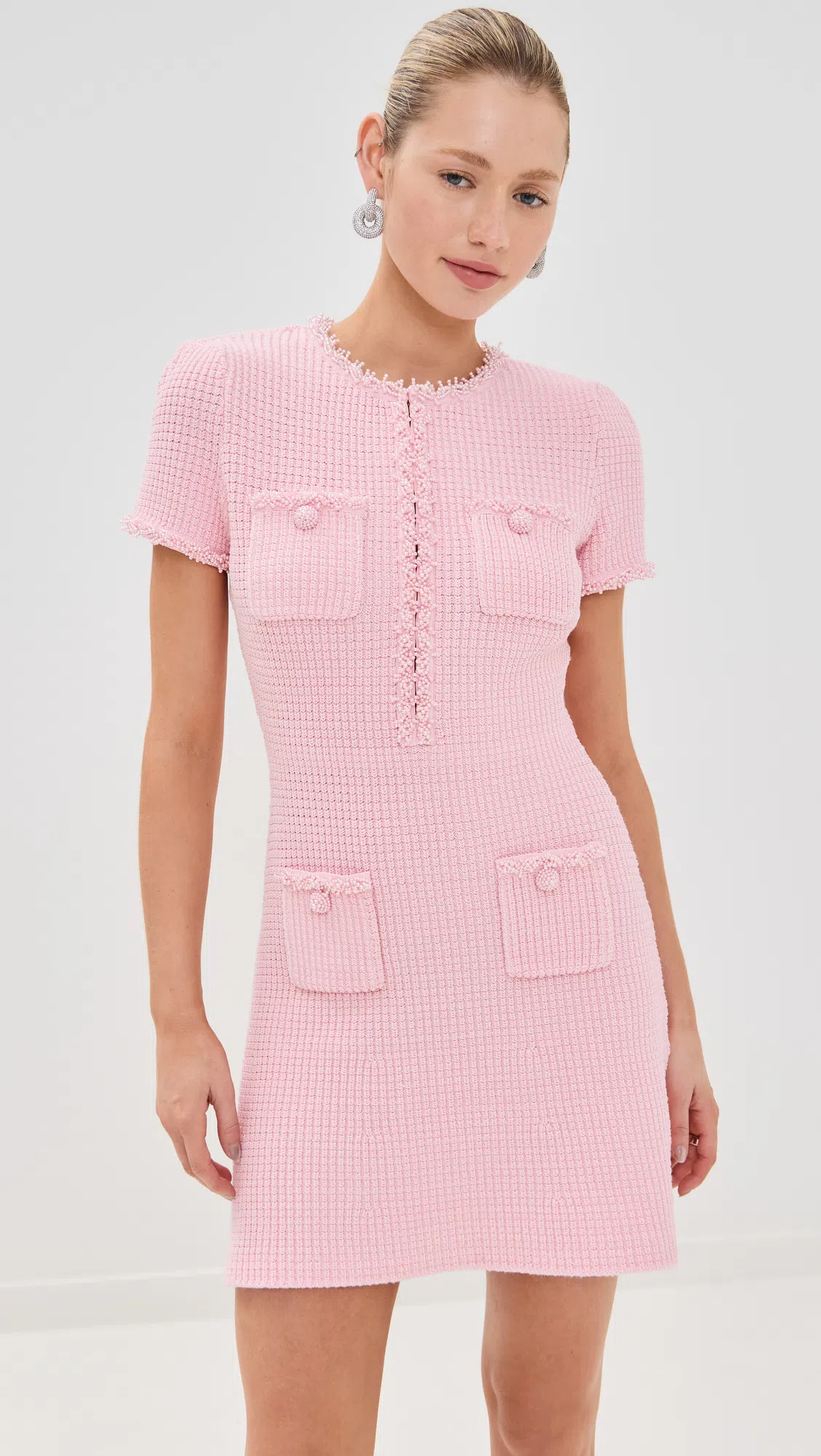 SELF-PORTRAIT Mini Knitted Dress In Pink