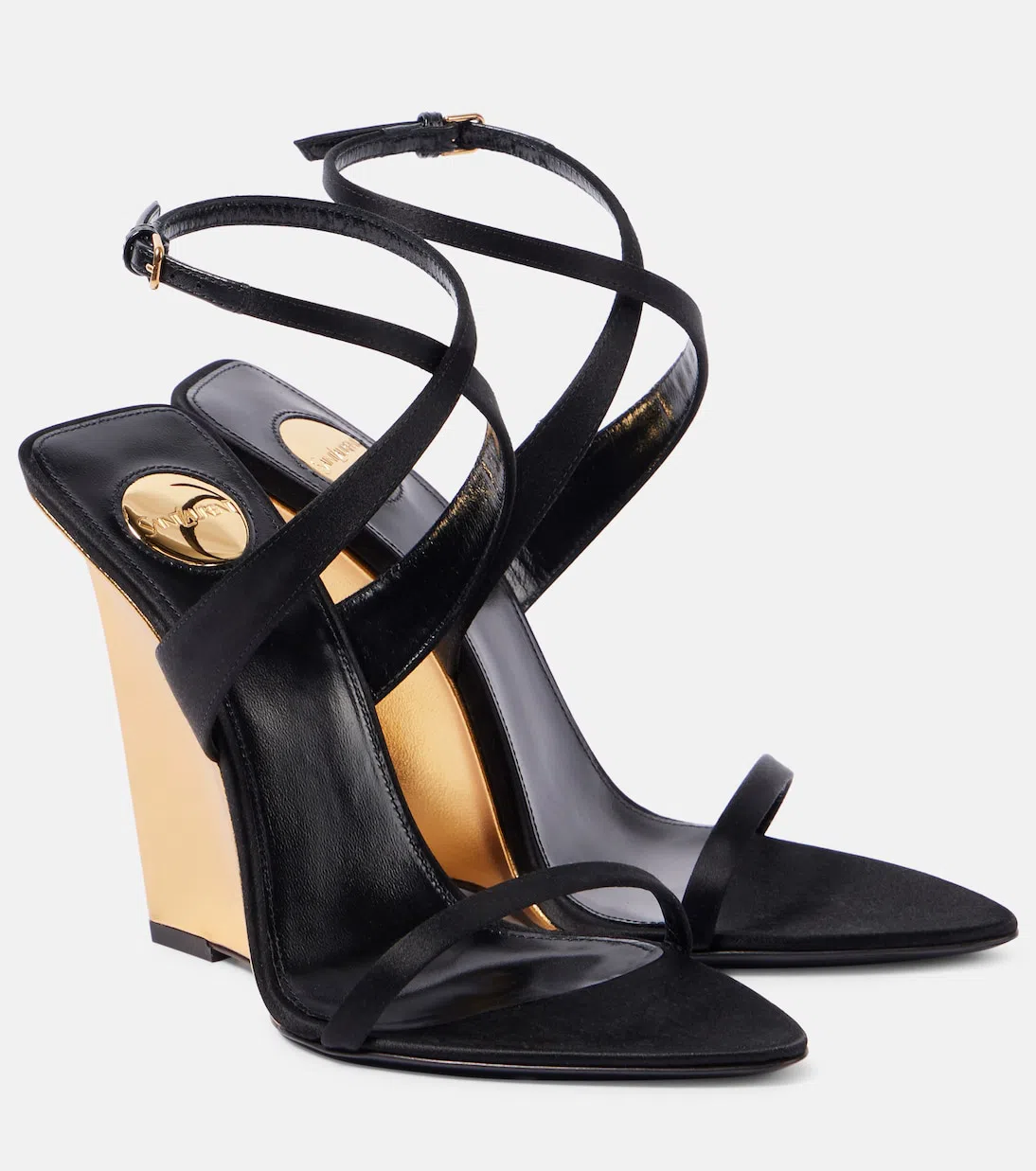 SAINT LAURENT Salomé 110 Crêpe Satin Wedge Sandals In Black