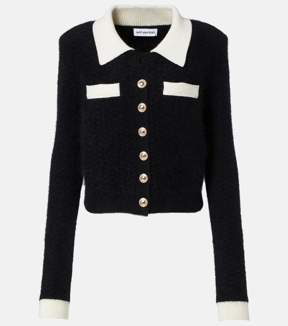 SELF-PORTRAIT Cardigan With Contrasting Collar In Black
