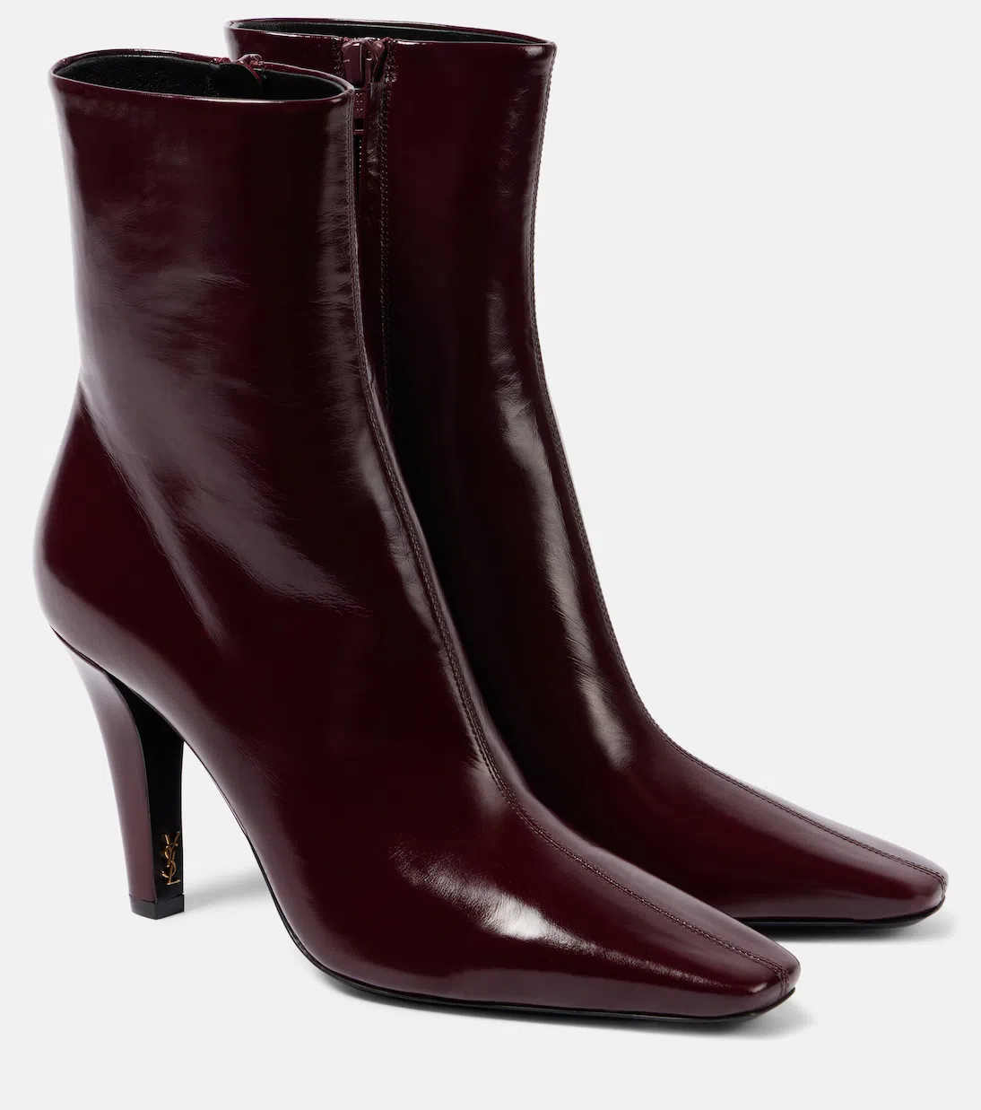 SAINT LAURENT Jill Patent-leather Ankle Boots In Vintage Burgundy
