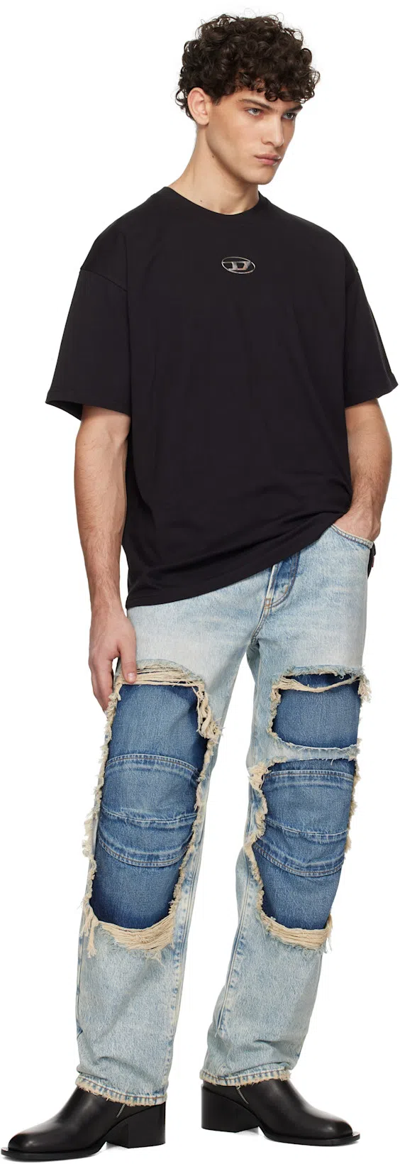 DIESEL Just' Black Crewneck T-shirt With Logo Detail In Cotton