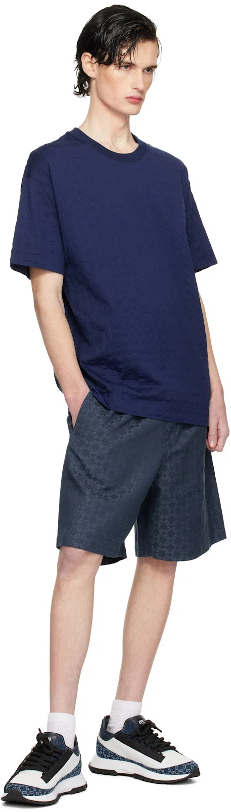 GIVENCHY Navy Cotton T-shirt With Bold White Logo Print In Blue