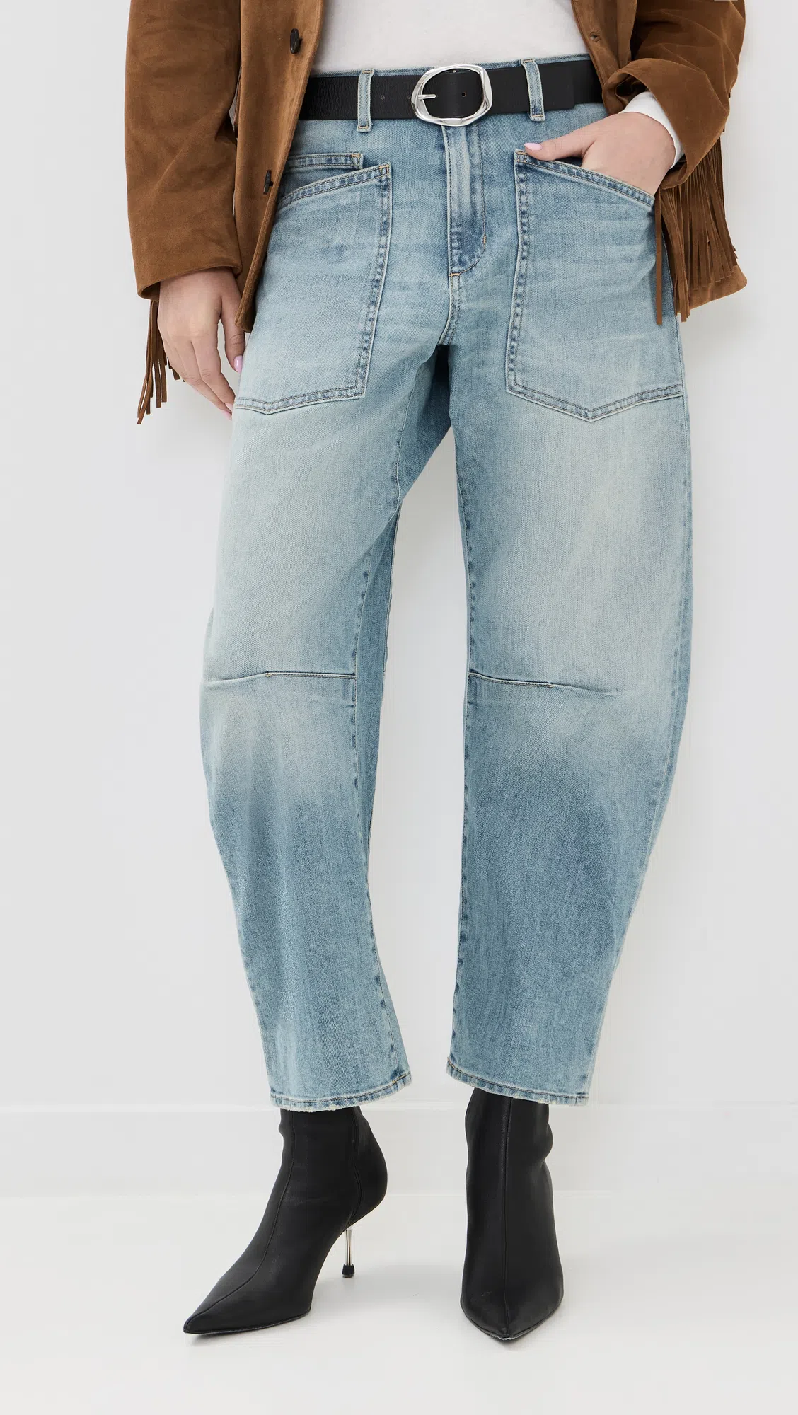 NILI LOTAN Shon High Waist Barrel Leg Jeans In Blue