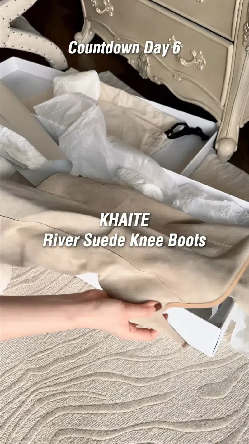 KHAITE River Suede Knee Boots In Midnight_navy