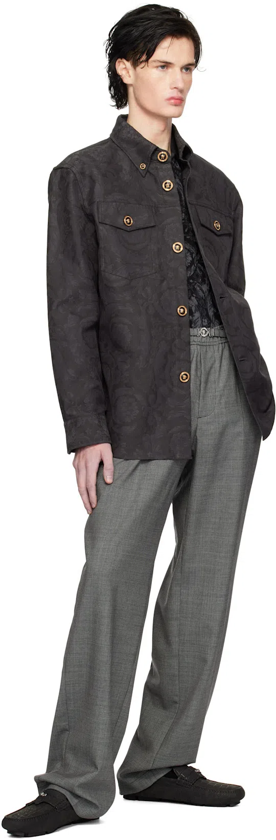 VERSACE Barocco Print Polo T-shirt In Grey