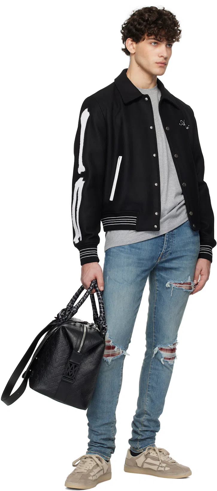 AMIRI Bones Wool Varsity Jacket In Black