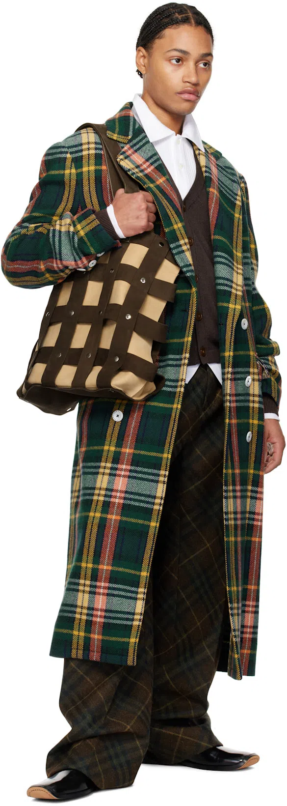 BURBERRY Brown Pleated Check Wool Tailored Trousers In Tor Ip Check