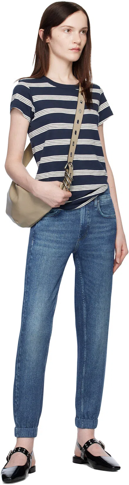 RAG & BONE Astra Houndstooth Buckle Slingback Ballerina Flats In Black