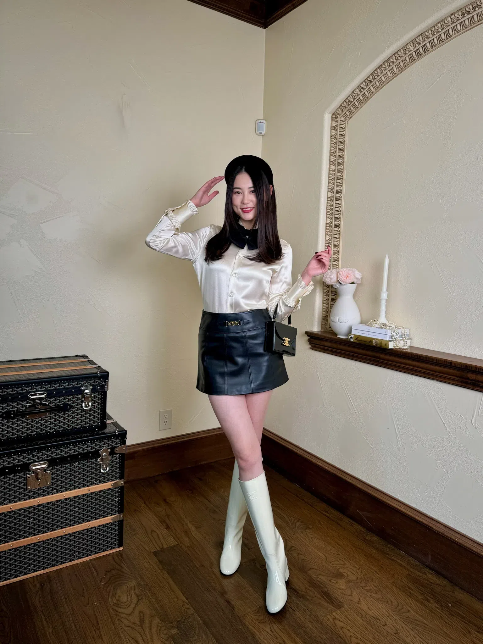 CELINE Women Classique Triomphe Leather Crossbody Bag In Brown