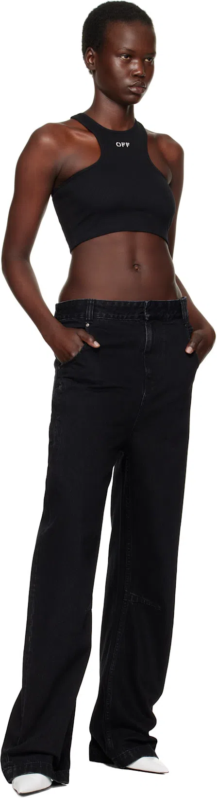 OFF-WHITE Top A Coste Con Scollo Olimpionico E Logo Off In Black