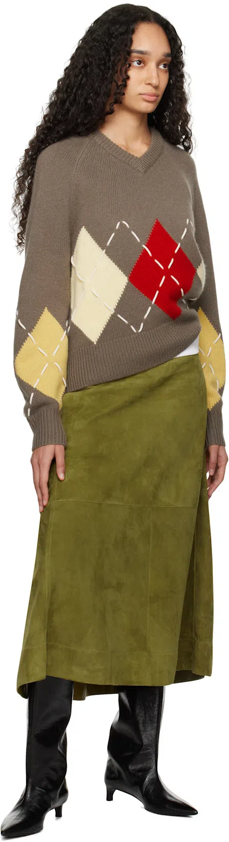 BOTTEGA VENETA Suede Leather Midi Skirt Clothing In Green