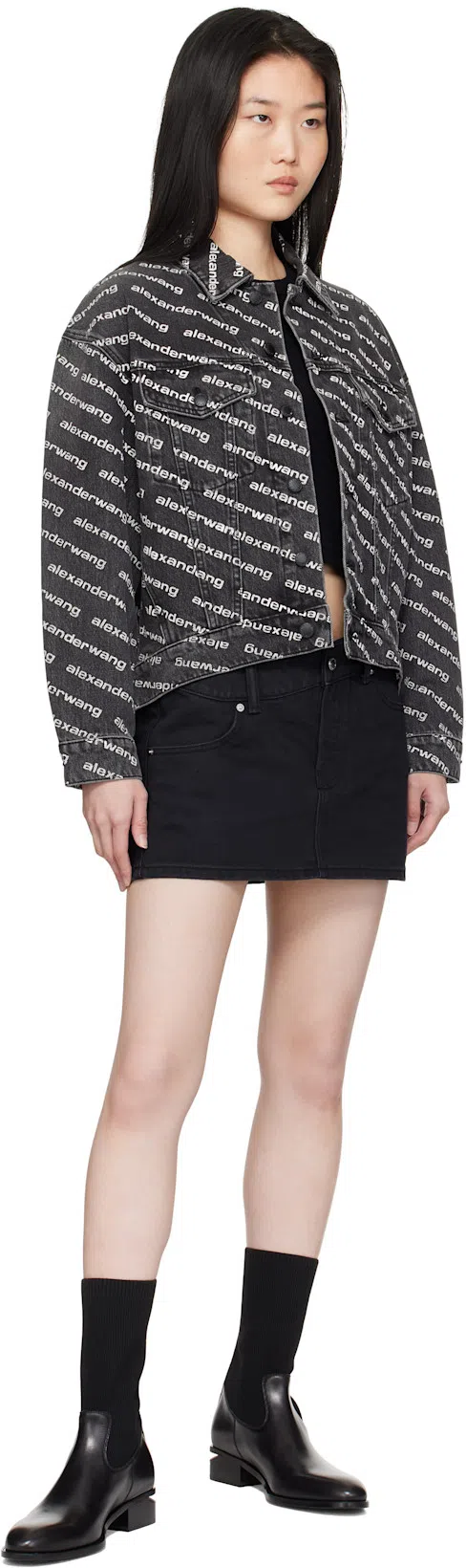 ALEXANDER WANG Denim Jacket With All-over Logo In Black