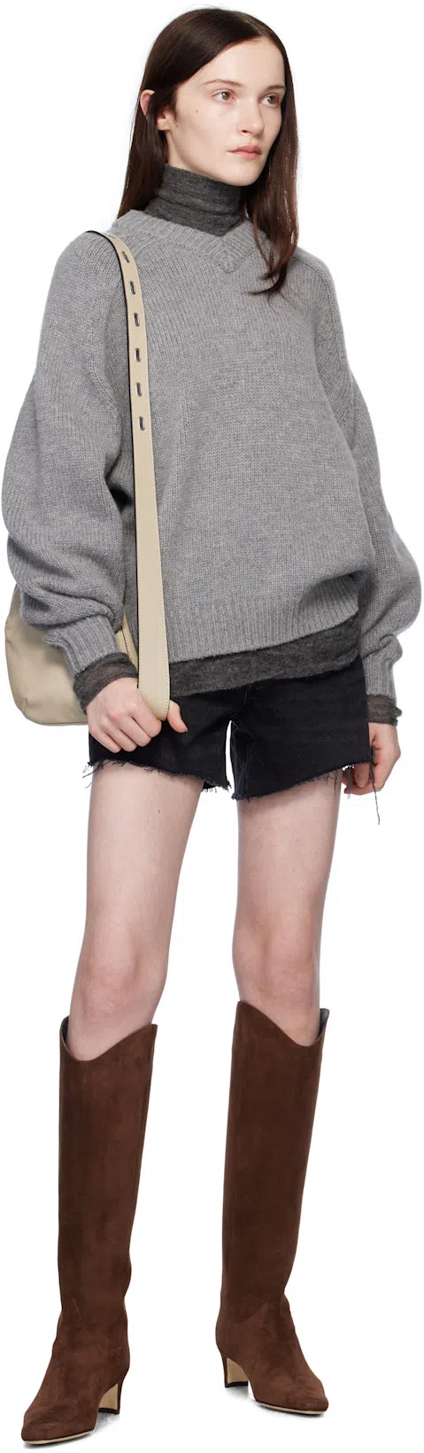 AGOLDE Black Parker Long Denim Shorts In Fright