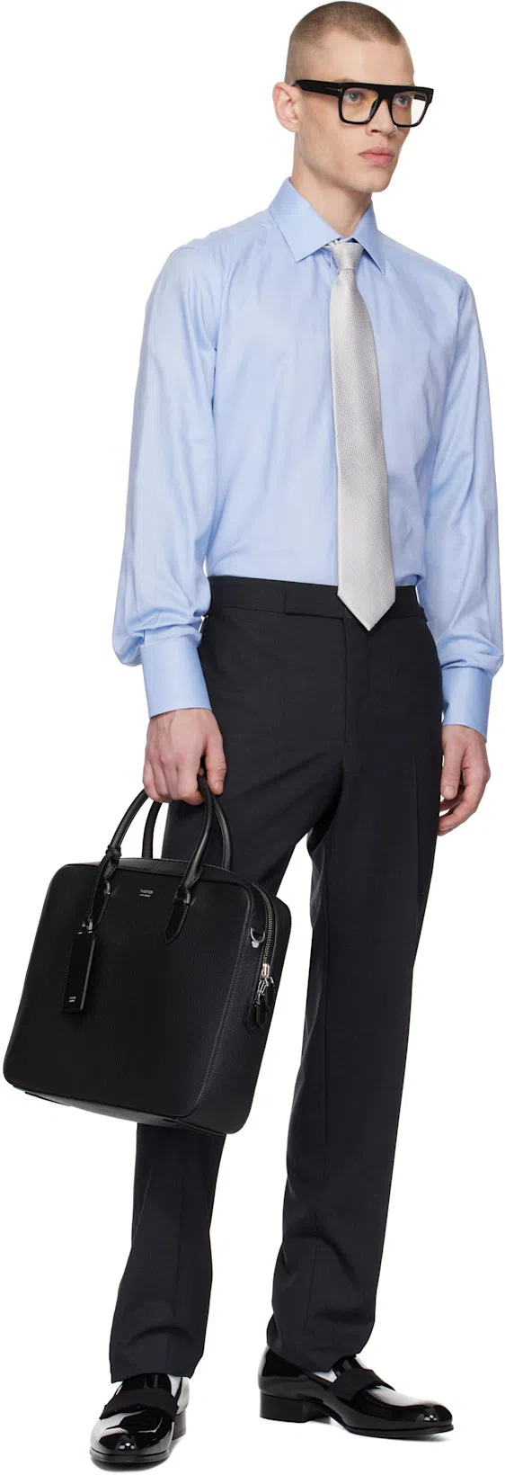 TOM FORD Gray Super Plain Weave Shelton Trousers In Dark Grey