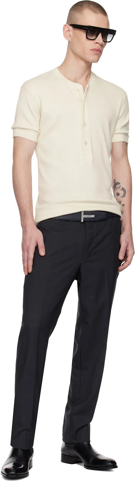 TOM FORD Gray Super Plain Weave Shelton Trousers In Dark Grey