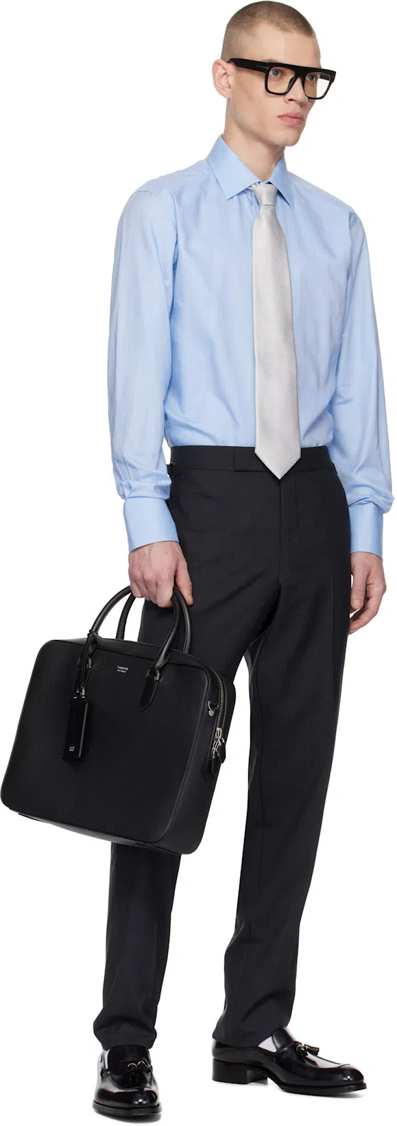 TOM FORD Gray Super Plain Weave Shelton Trousers In Dark Grey