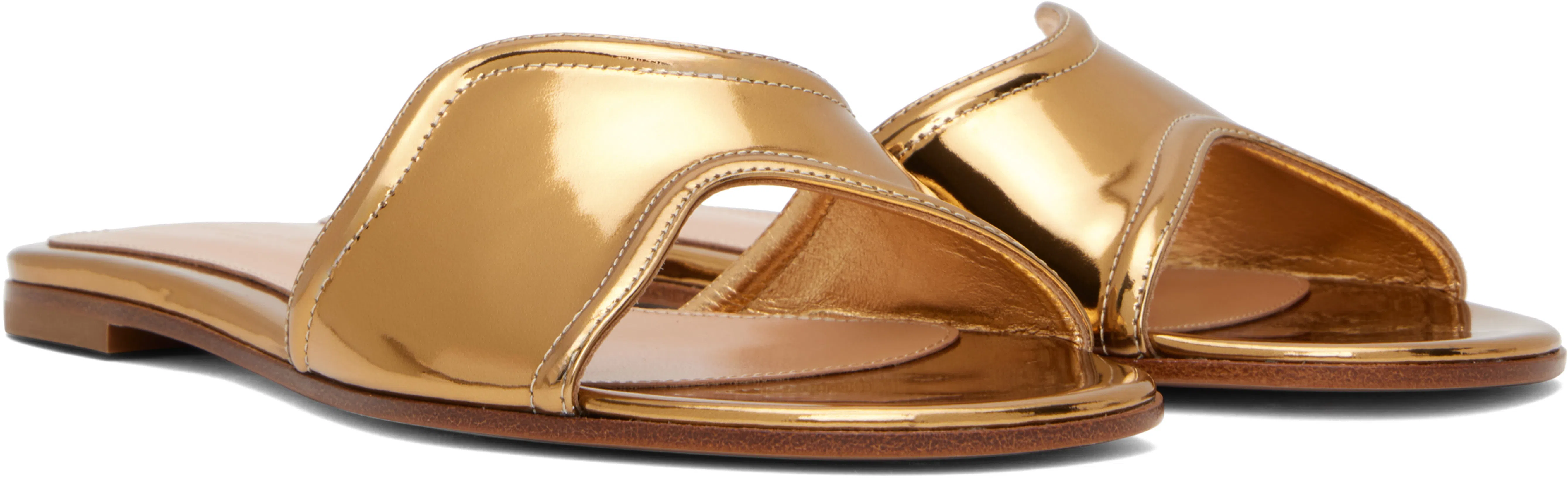 GIANVITO ROSSI Metallic Leather Flat Sandals In Gold