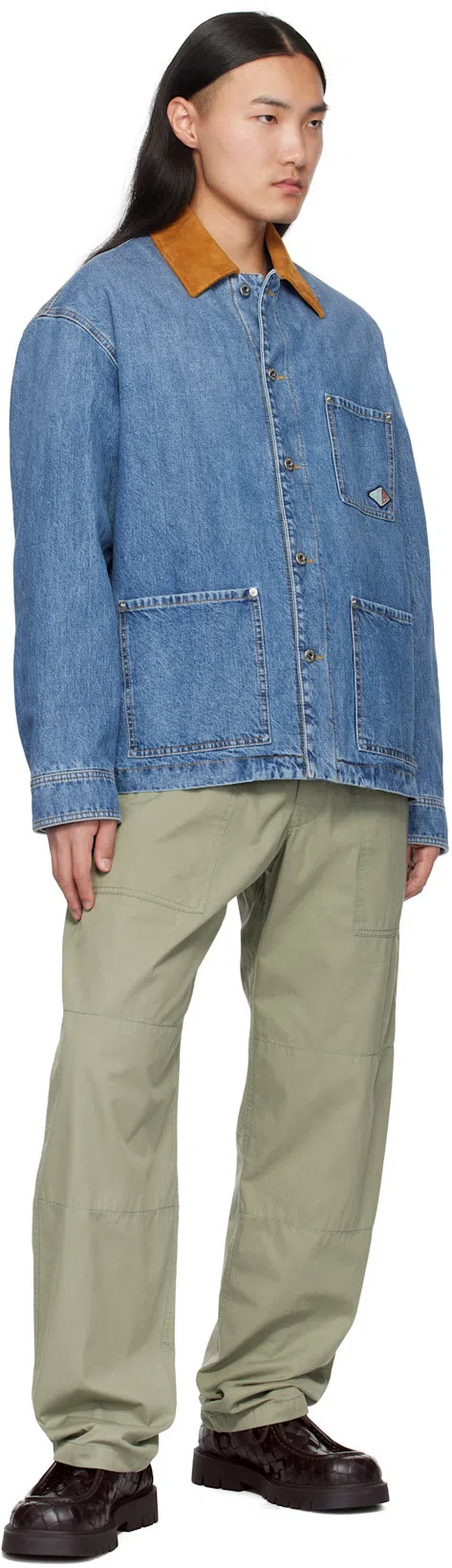BOTTEGA VENETA Men Blue Jacket With Suede Collar And Logo Patch In Denim Man