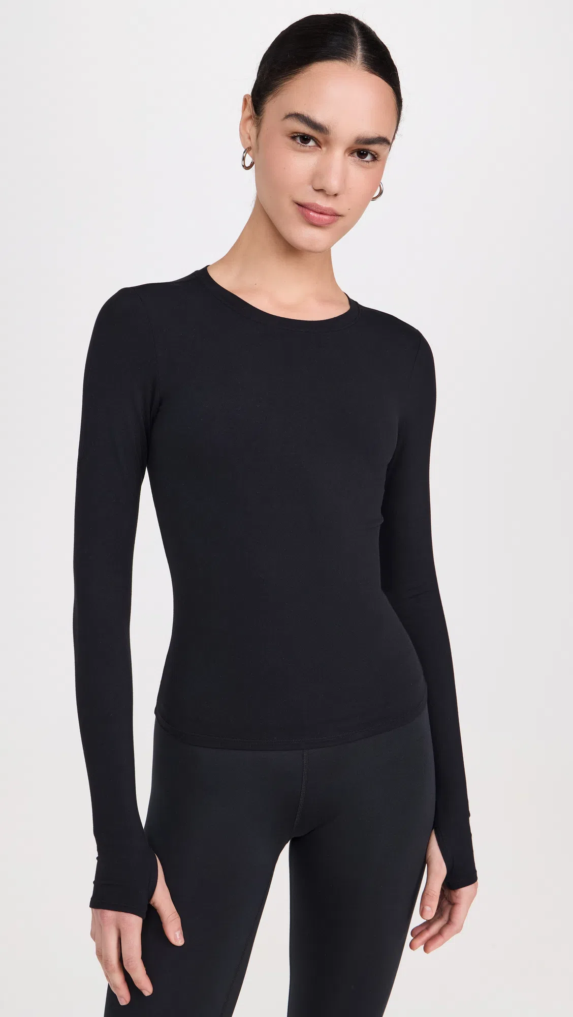 SPLITS59 Airweight Lite Long Sleeve Waist Length Top In Black In Blue
