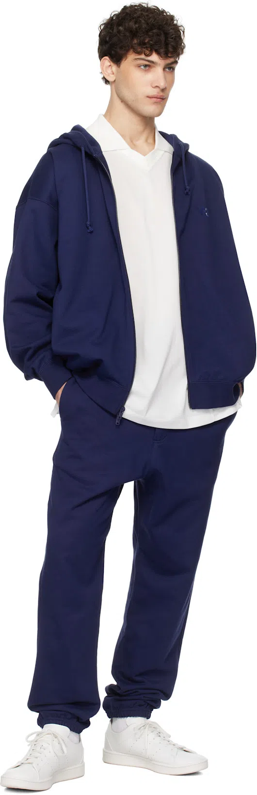 Y-3 White Leather Sneakers With Rounded Toe And Lace-up Closure