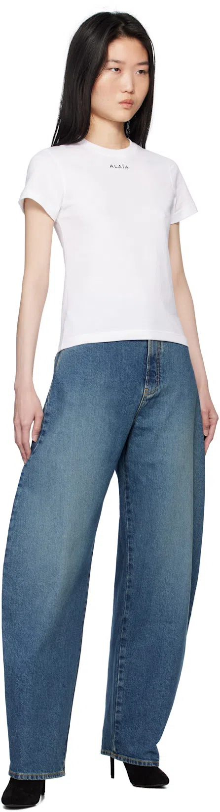 ALAÏA Logo Print Crewneck T-shirt In White
