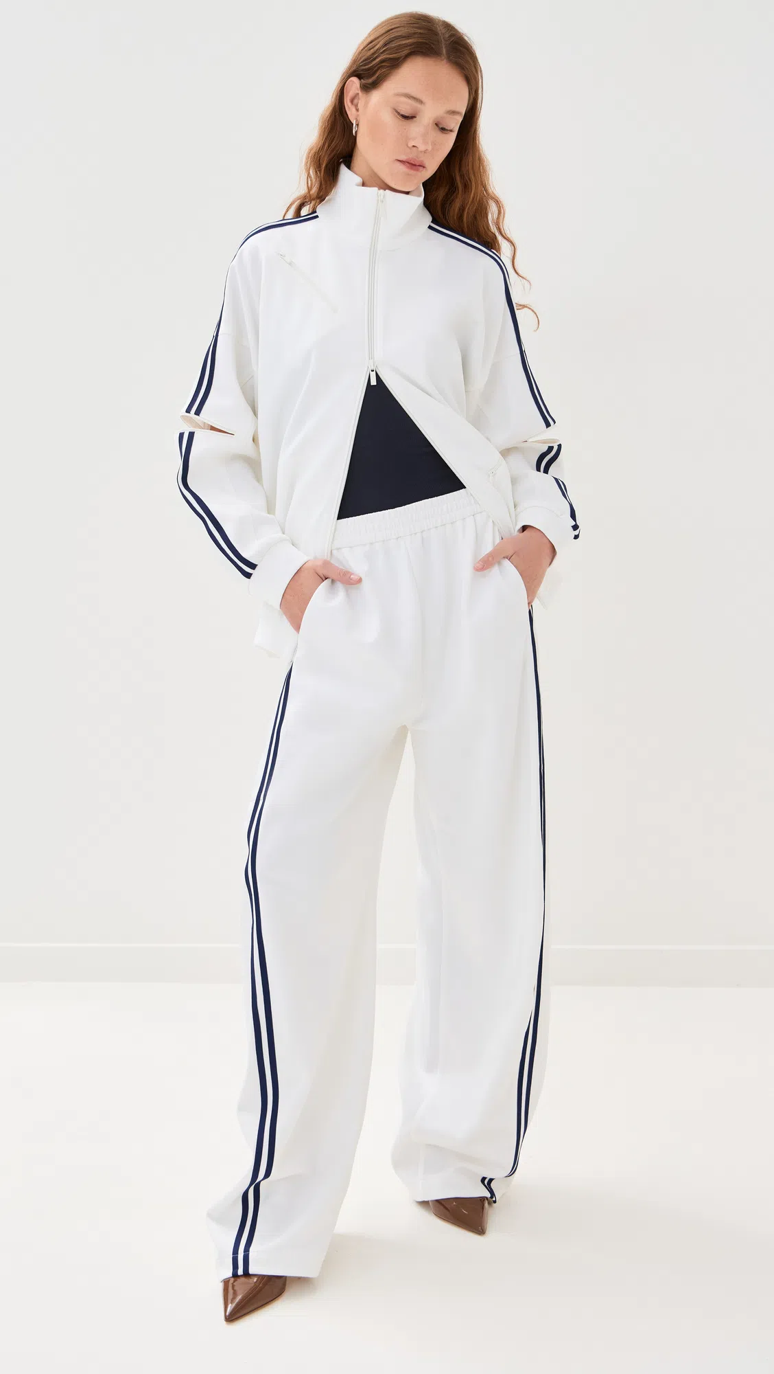 TIBI Active Knit Zipper Detailed Track Jacket White