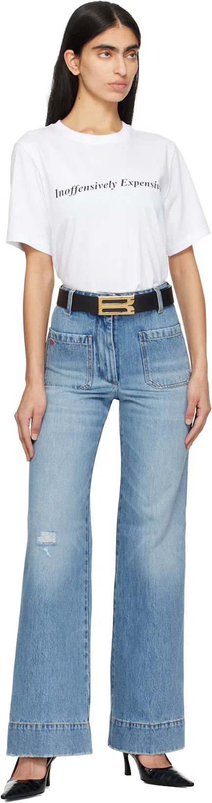 VICTORIA BECKHAM White T-shirt With Slogan Lettering On The Front