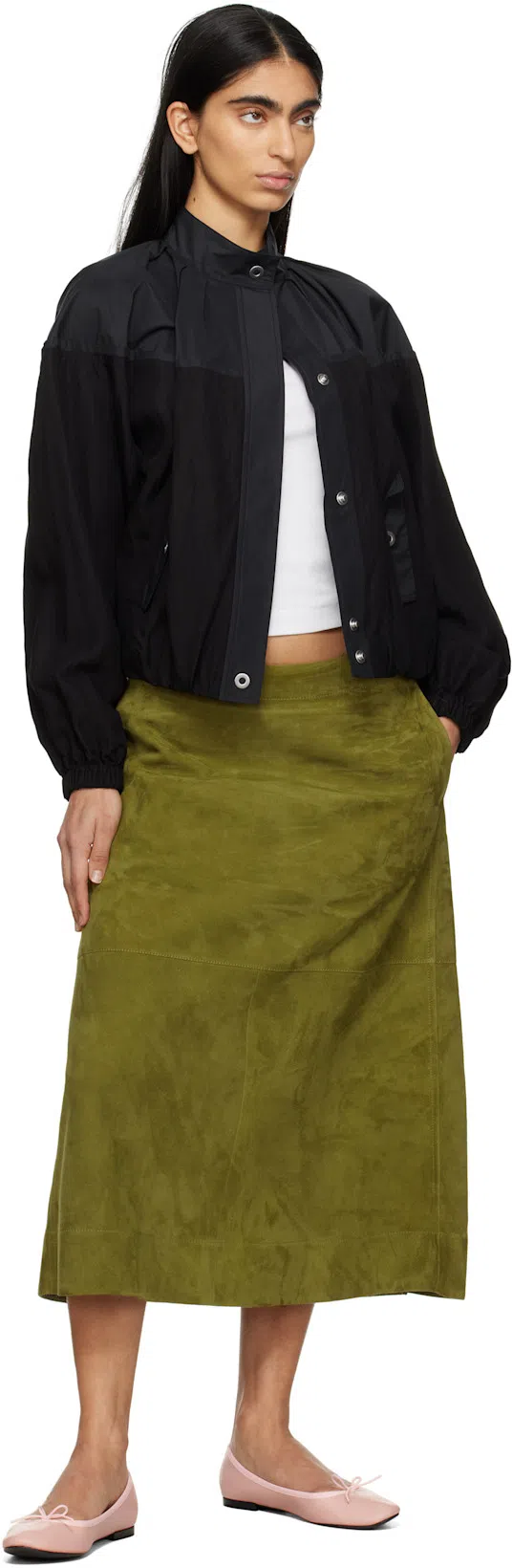 BOTTEGA VENETA Suede Leather Midi Skirt Clothing In Green