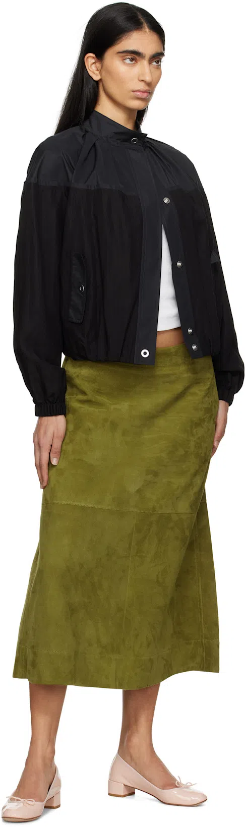 BOTTEGA VENETA Suede Leather Midi Skirt Clothing In Green