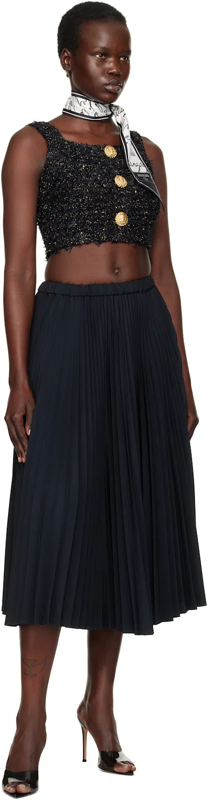 BALMAIN Black & White Printed Silk 'love Letter' Scarf