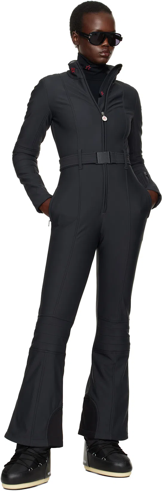 PERFECT MOMENT Belted Star-detail Ski Suit In Black
