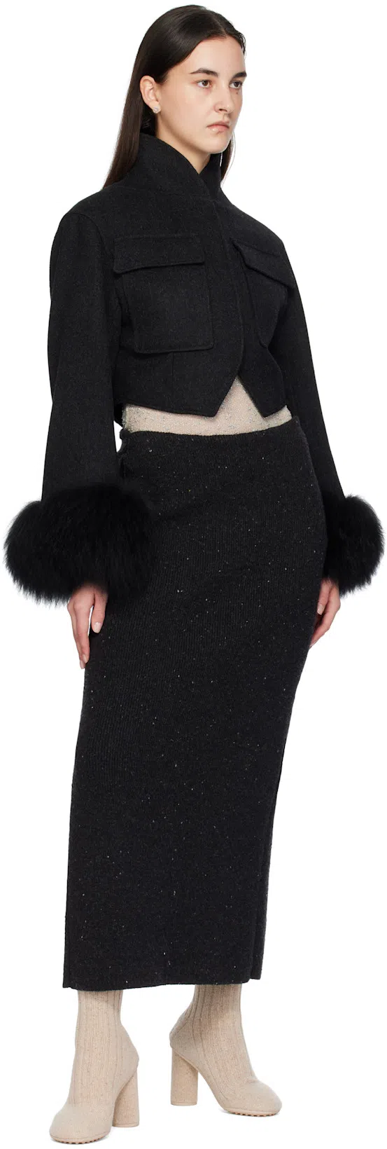 GIVENCHY Blouson Slim En Laine Et Fourrure In Dark Grey