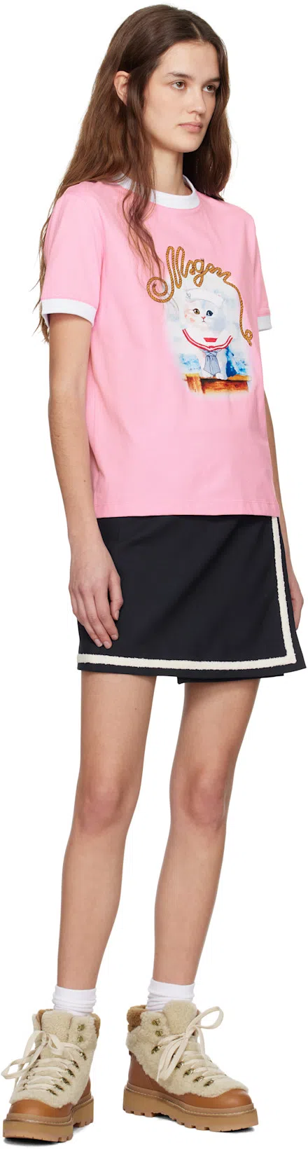 MSGM Wool Skirt With Button Detailing And Contrast Trim In Black