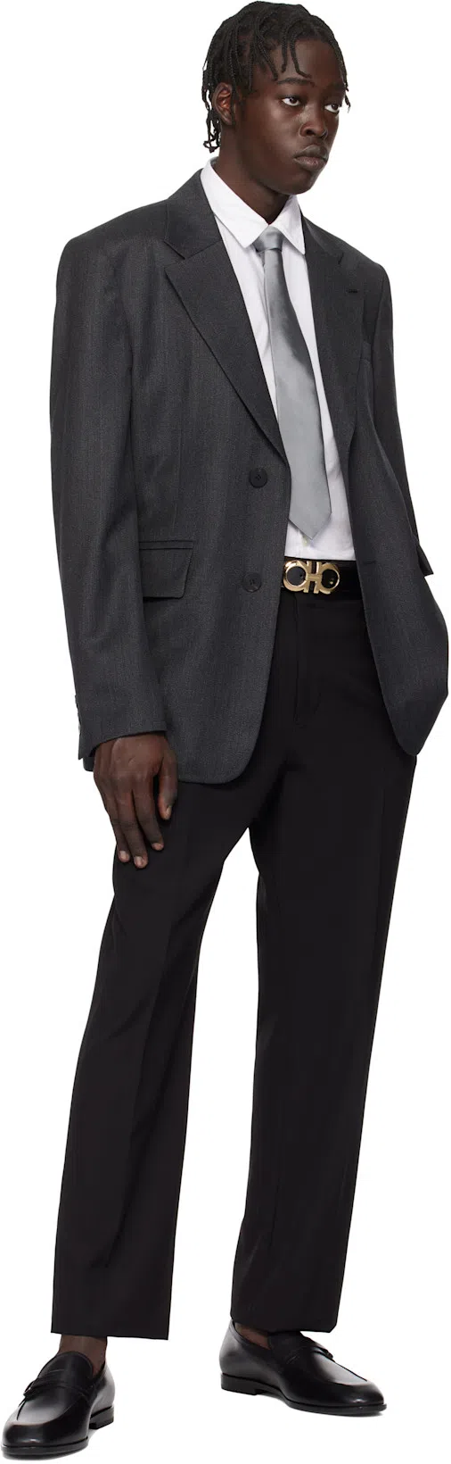 FERRAGAMO Foster Gancini Loafers In Hammered Leather In Nero