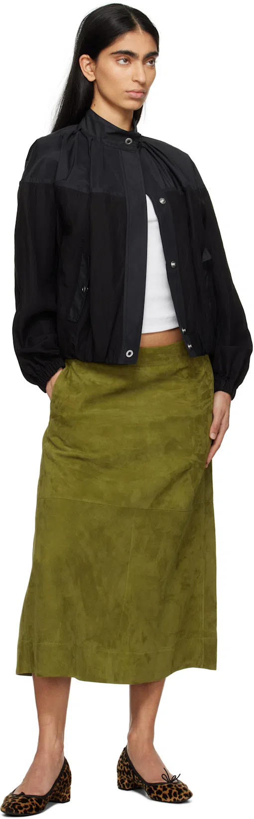 BOTTEGA VENETA Suede Leather Midi Skirt Clothing In Green