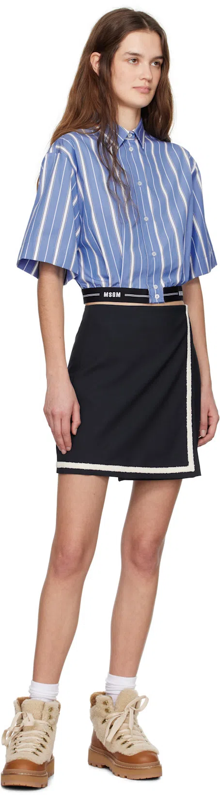 MSGM Wool Skirt With Button Detailing And Contrast Trim In Black