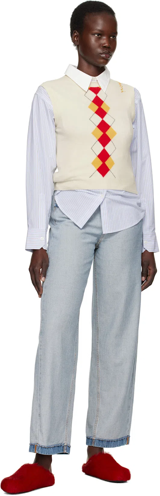 MARNI Sabot Brushed Leather Slides In Red