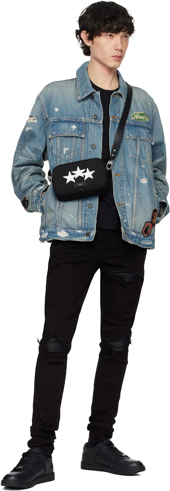 AMIRI Black Crewneck T-shirt With Logo Print On The Front And Logo Lettering On The Rear In Cotton Man