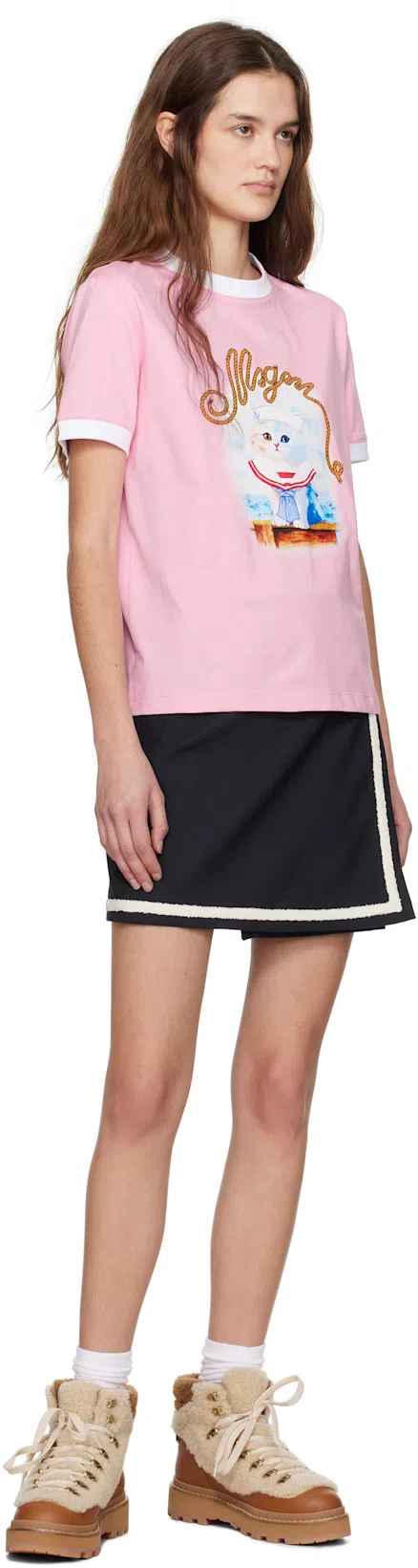 MSGM Wool Skirt With Button Detailing And Contrast Trim In Black