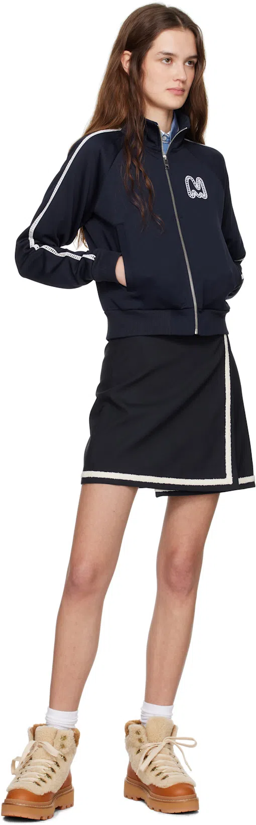 MSGM Wool Skirt With Button Detailing And Contrast Trim In Black