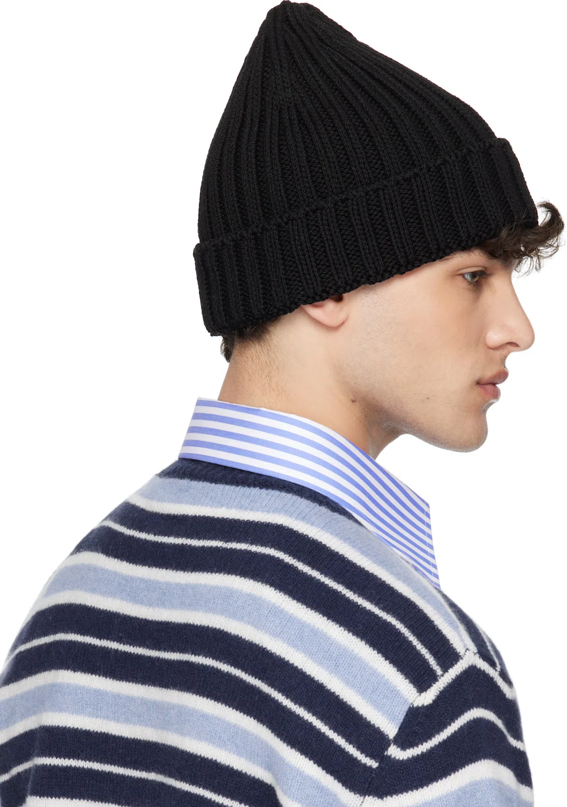 MARNI Striped Wool Blend Sweatshirt With Ribbed Trim In Blue