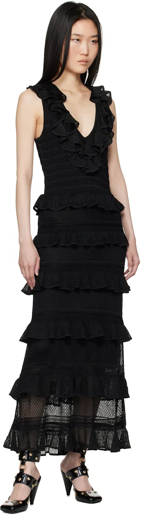 ZIMMERMANN Crush Frilled V-neck Midi Dress In Black