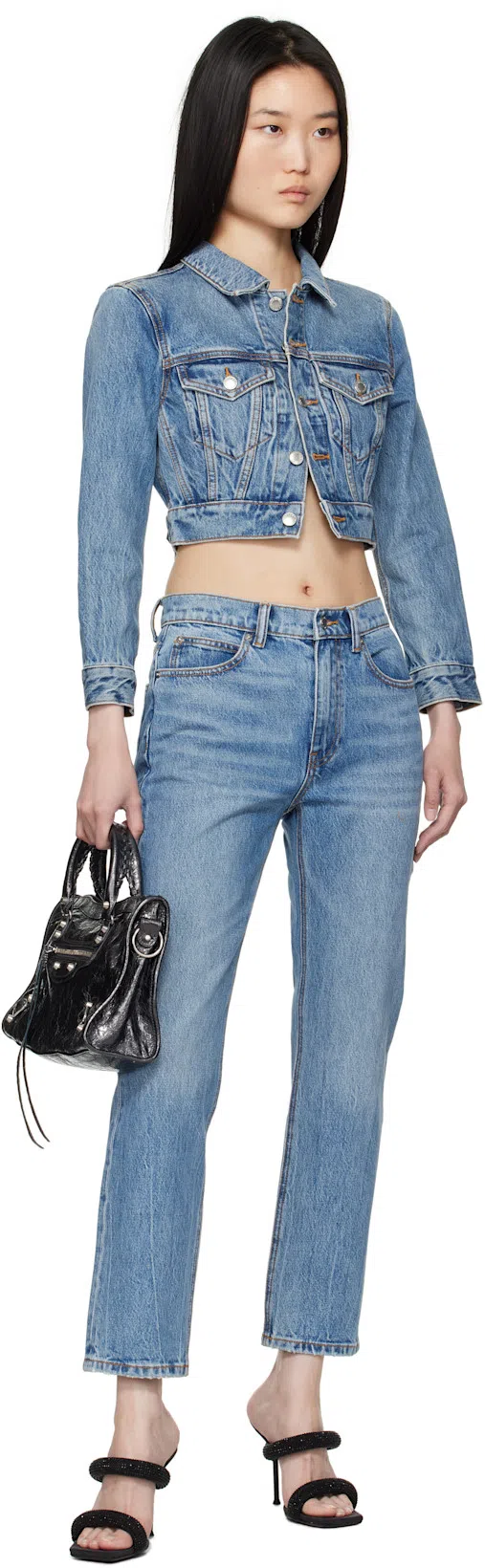 ALEXANDER WANG Shrunken Trucker Cardi In Denim In Blue
