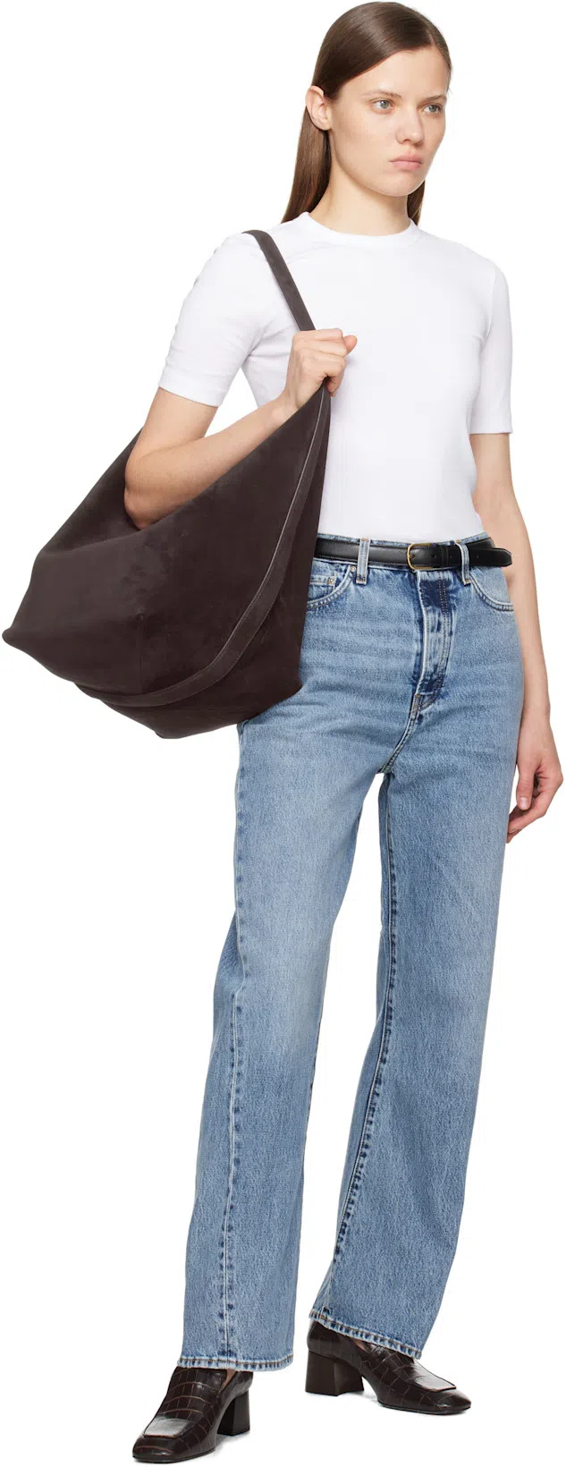 TOTÊME Toteme The Block Heel Croc Embossed Loafer In Dark Brown