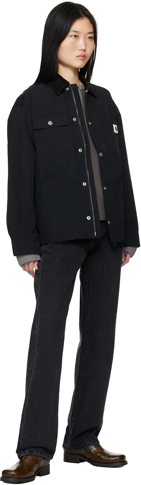 CARHARTT Structured Short Coat With Button-up Front And Flap Pockets In Black