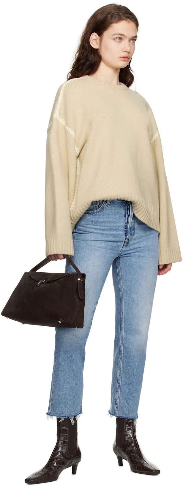 TOTÊME Toteme Women The Mid Heel Boot Leather Boots With Croco Effect In Brown