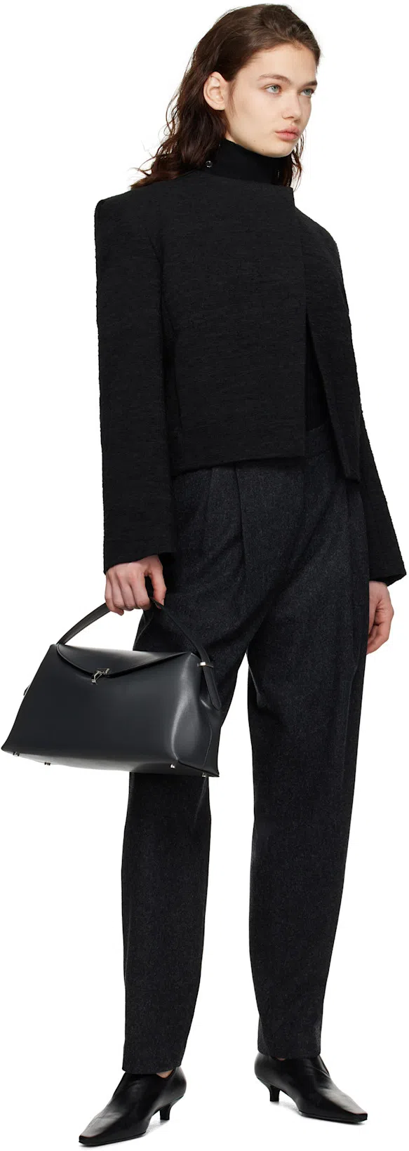 TOTÊME Structured Black Leather Shoulder Bag With Flap Closure